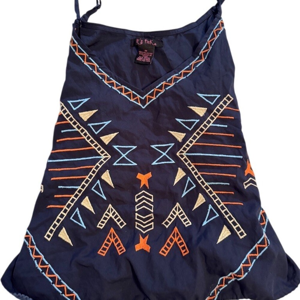 It’s Pink Cami Tank Top Womens Size M Navy Blue Geometric Boho Tribal